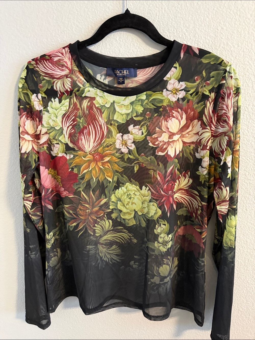 RACHEL Rachel Roy Black Sheer Floral Long-Sleeve Top